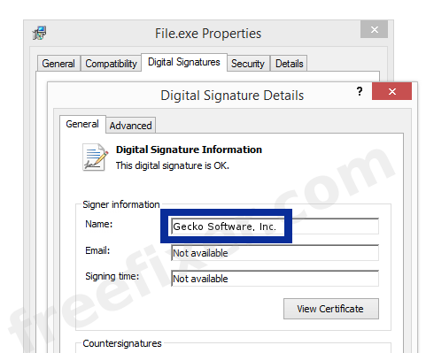Screenshot of the Gecko Software, Inc. certificate